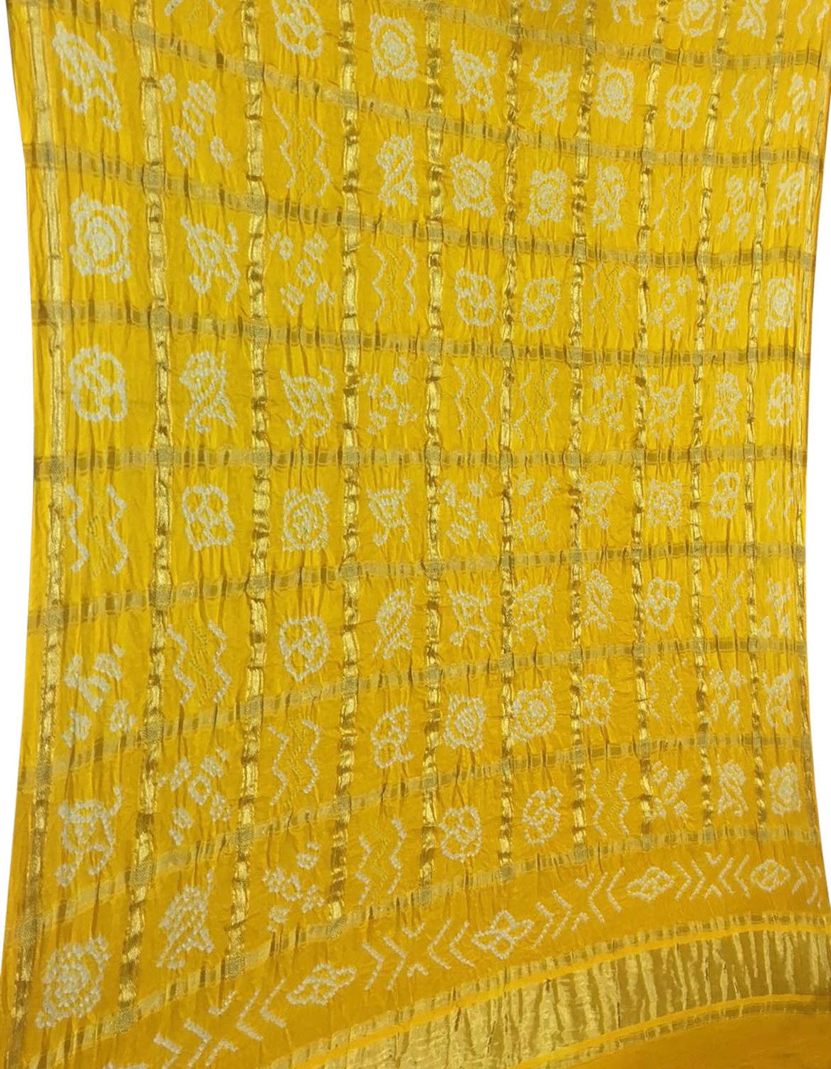 Yellow Bandhani Pure Gajji Silk Checks Dupatta - Luxurion World- Crafted Heirlooms