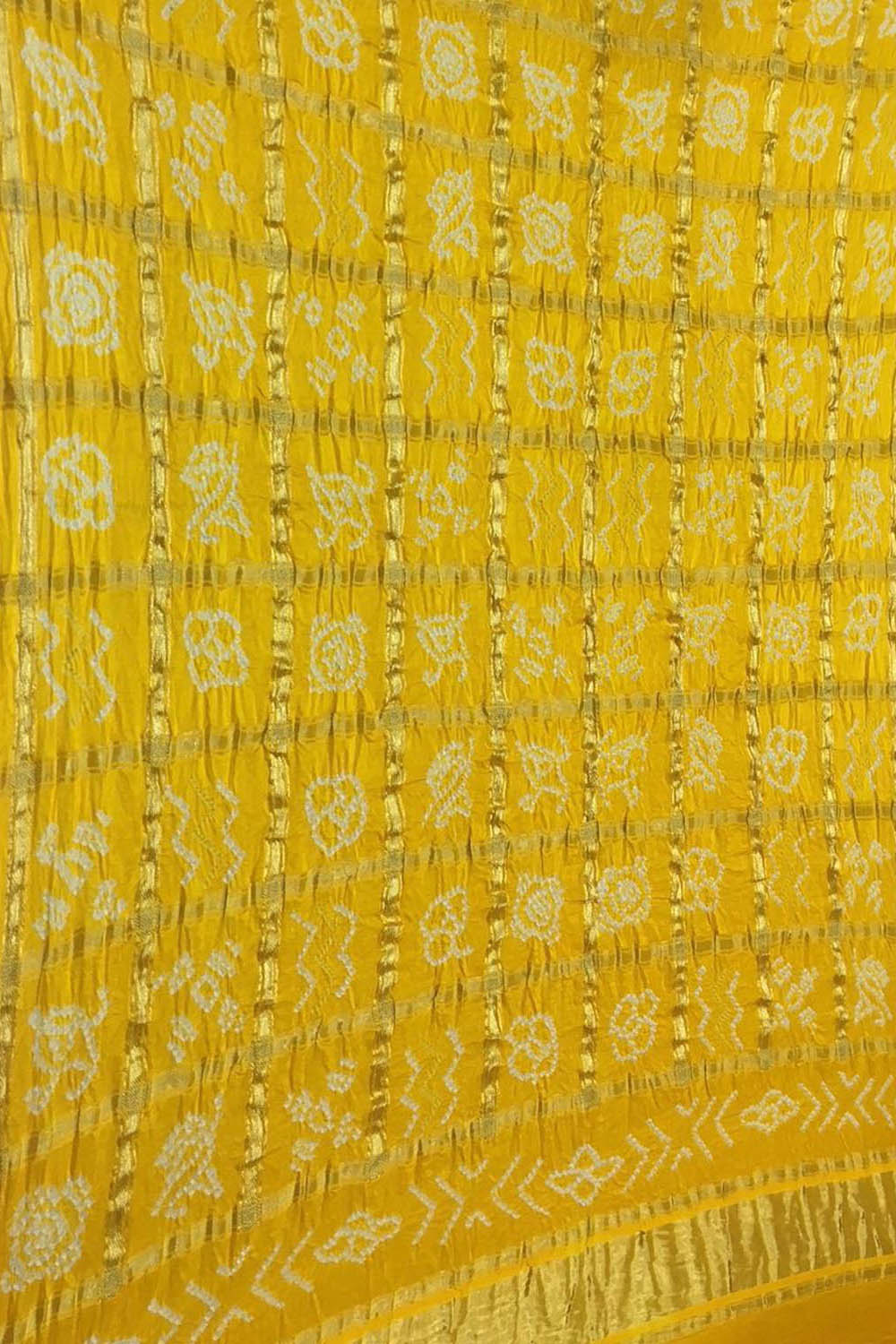 Yellow Bandhani Pure Gajji Silk Checks Dupatta - Luxurion World- Crafted Heirlooms