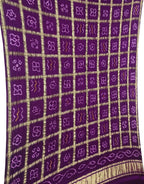 Purple Bandhani Pure Gajji Silk Checks Dupatta - Luxurion World- Crafted Heirlooms