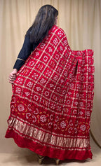 Vibrant Red Bandhani Gajji Silk Dupatta - Pure Elegance - Luxurion World