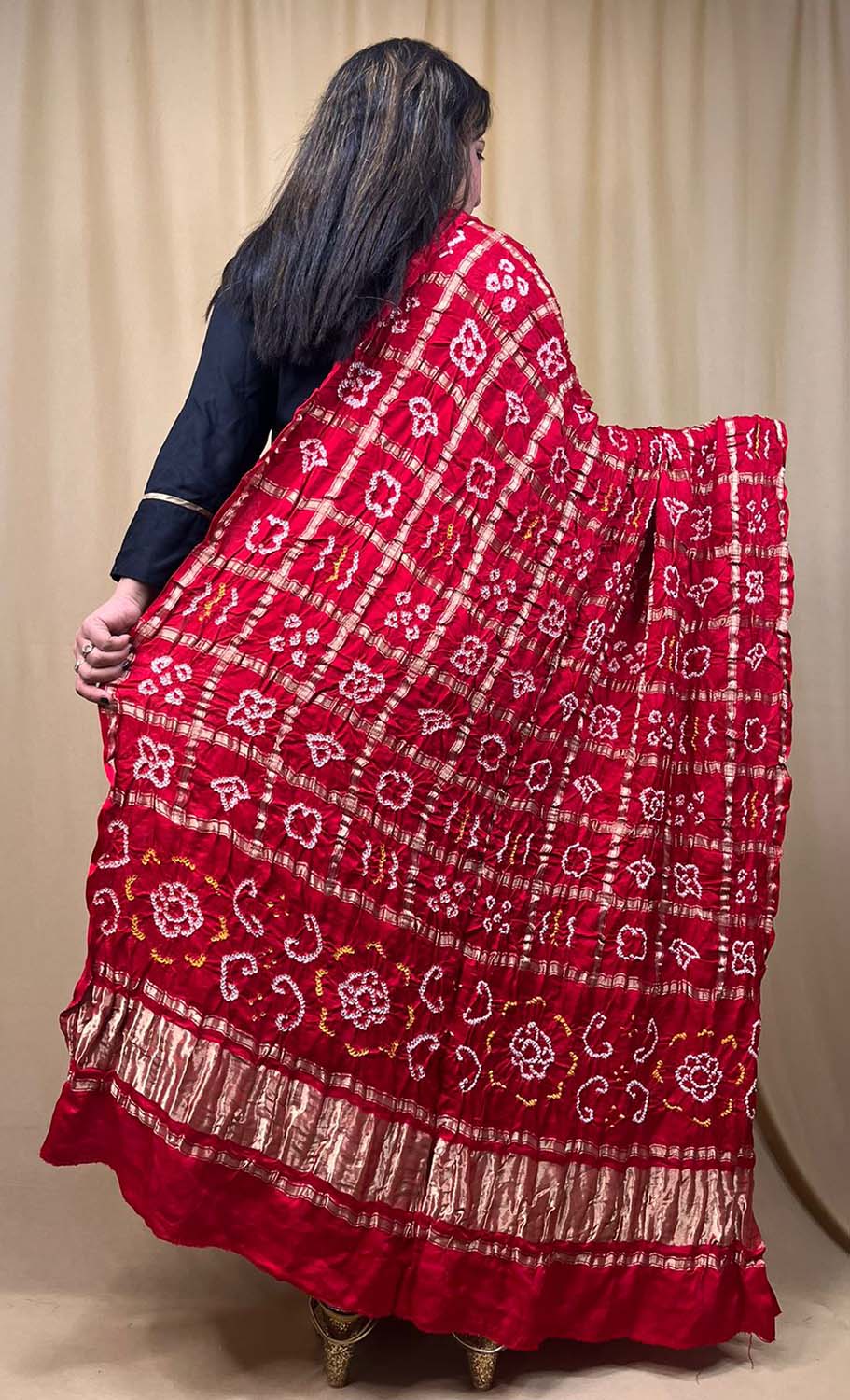 Vibrant Red Bandhani Gajji Silk Dupatta - Pure Elegance - Luxurion World