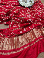 Vibrant Red Bandhani Gajji Silk Dupatta - Pure Elegance - Luxurion World
