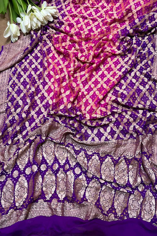 Stunning Purple Banarasi Bandhani Pure Georgette Dupatta - Luxurion World