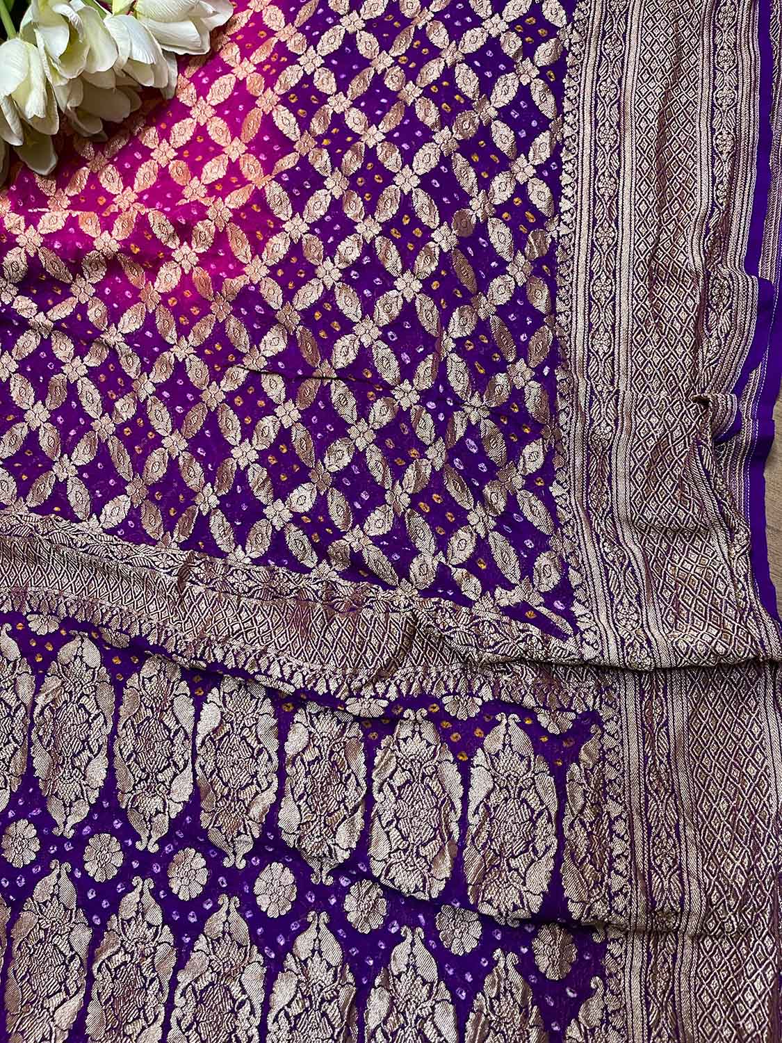 Stunning Purple Banarasi Bandhani Pure Georgette Dupatta - Luxurion World