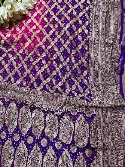 Stunning Purple Banarasi Bandhani Pure Georgette Dupatta - Luxurion World