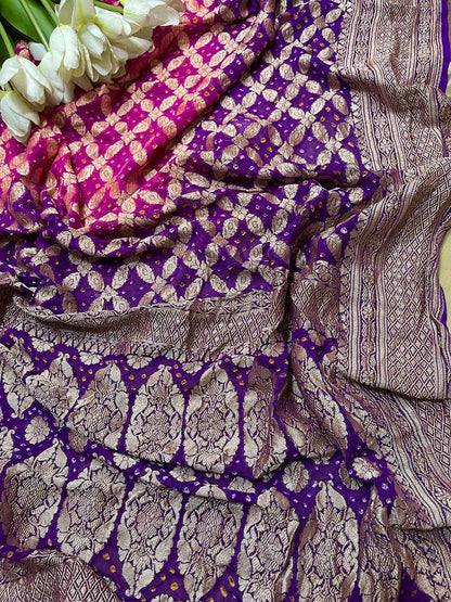 Stunning Purple Banarasi Bandhani Pure Georgette Dupatta - Luxurion World