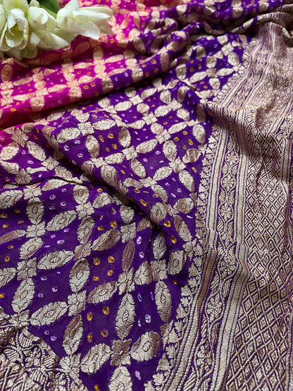 Stunning Purple Banarasi Bandhani Pure Georgette Dupatta - Luxurion World