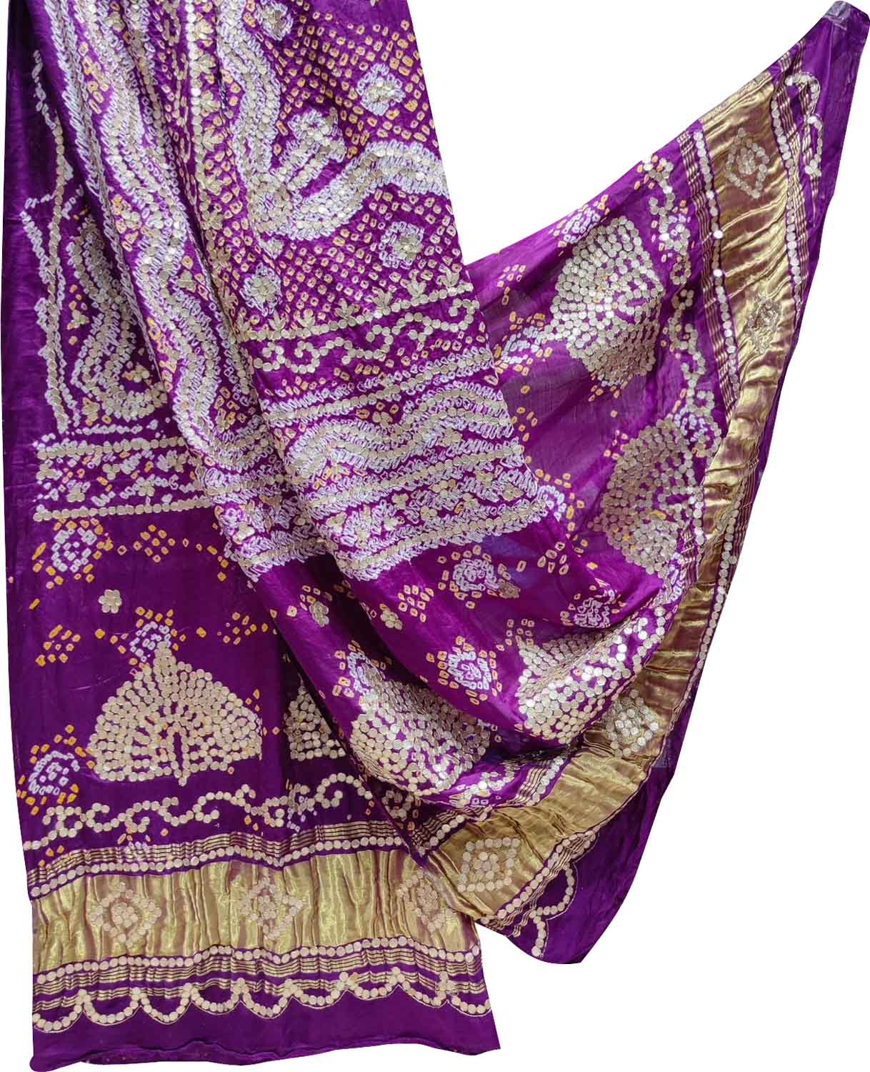 Elegant Purple Bandhani Gota Work Pure Gajji Silk Dupatta - Luxurion World