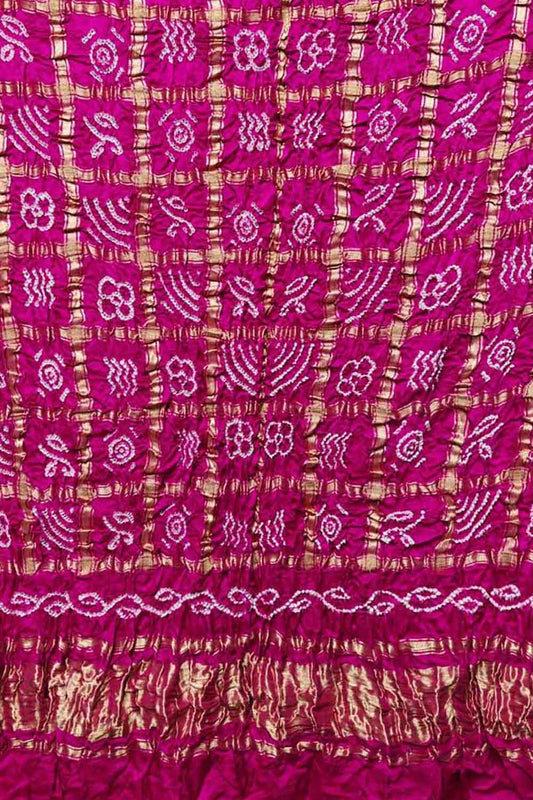 Pink Bandhani Pure Gajji Silk Gharchola Design Dupatta - Luxurion World