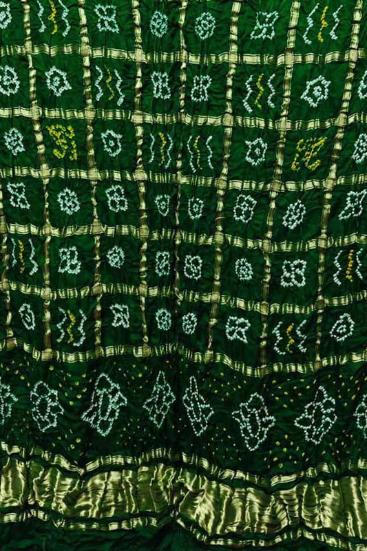 Green Bandhani Pure Gajji Silk Gharchola Design Dupatta - Luxurion World