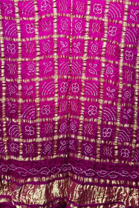 Stunning Pink Bandhani Pure Gajji Silk Gharchola Design Dupatta - Luxurion World