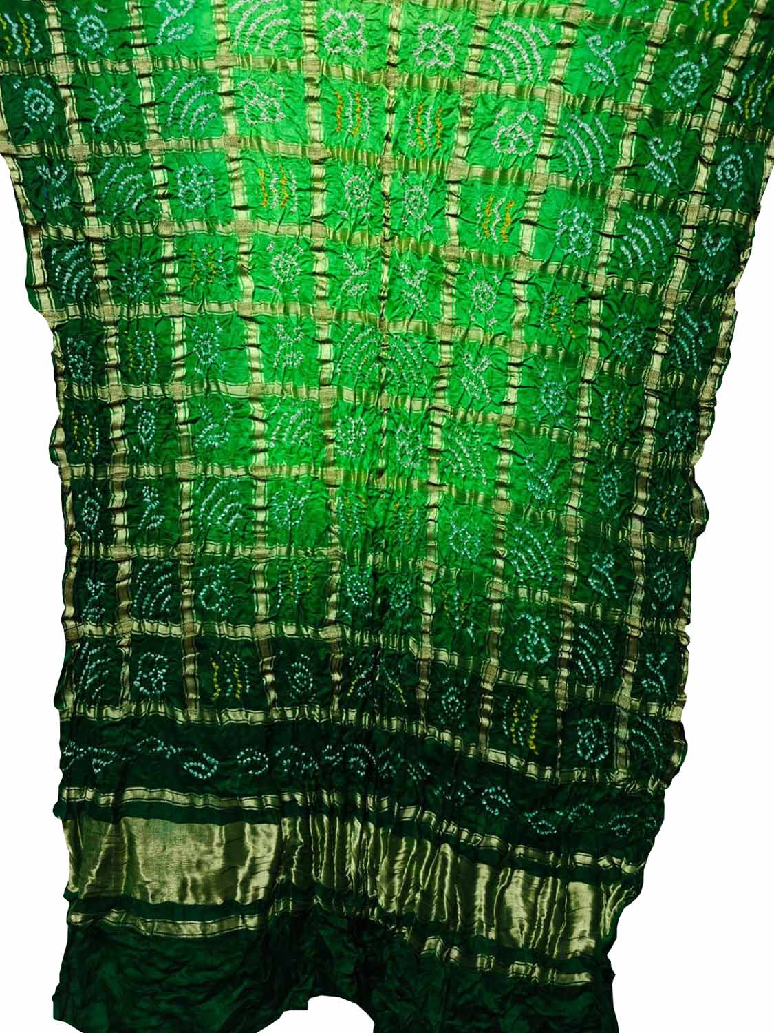Green Bandhani Pure Gajji Silk Gharchola Design Dupatta - Luxurion World- Crafted Heirlooms