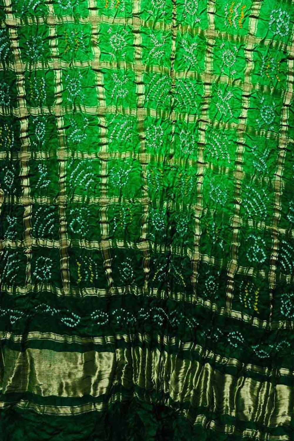 Green Bandhani Pure Gajji Silk Gharchola Design Dupatta - Luxurion World- Crafted Heirlooms