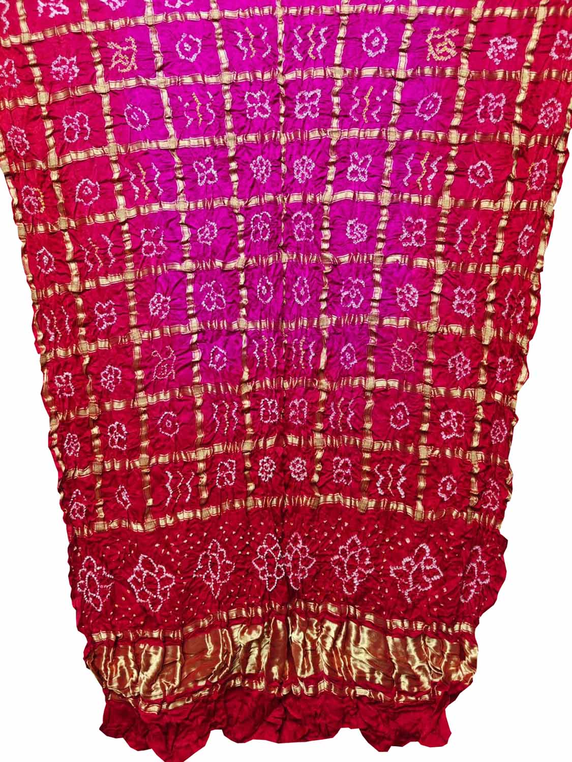 Stunning Pink & Red Bandhani Pure Gajji Silk Gharchola Design Dupatta - Luxurion World