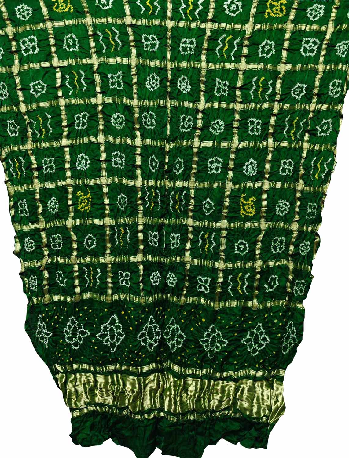 Green Bandhani Pure Gajji Silk Gharchola Design Dupatta - Luxurion World- Crafted Heirlooms