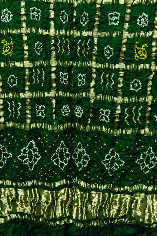 Green Bandhani Pure Gajji Silk Gharchola Design Dupatta - Luxurion World