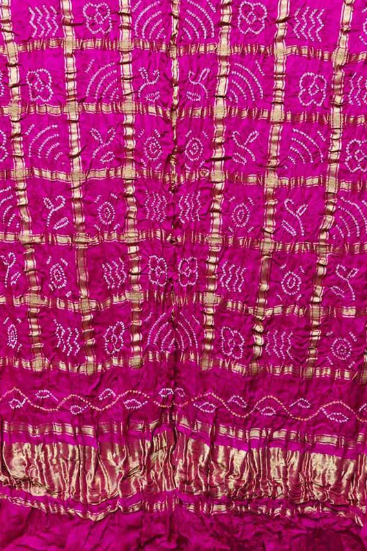 Elegant Pink Bandhani Pure Gajji Silk Gharchola Design Dupatta - Luxurion World