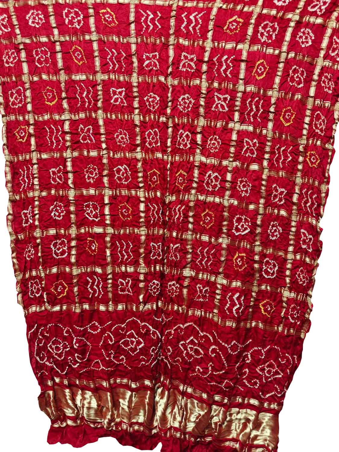 Red Bandhani Pure Gajji Silk Gharchola Design Dupatta - Luxurion World