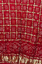 Red Bandhani Pure Gajji Silk Gharchola Design Dupatta - Luxurion World- Crafted Heirlooms