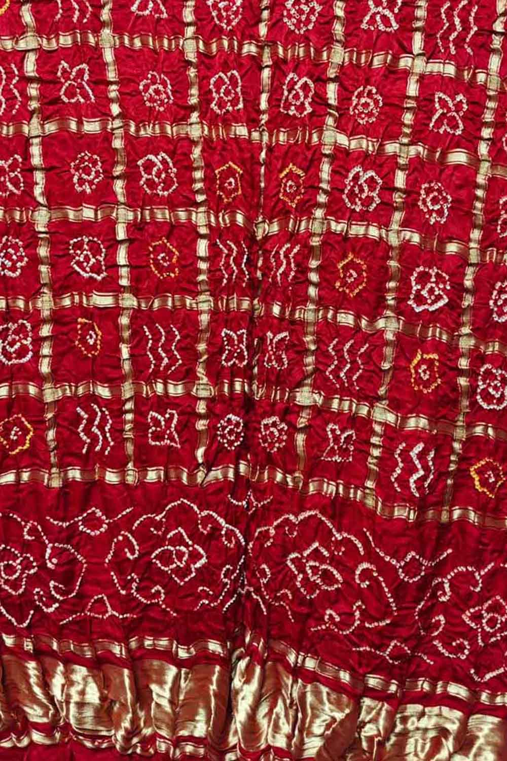 Red Bandhani Pure Gajji Silk Gharchola Design Dupatta - Luxurion World