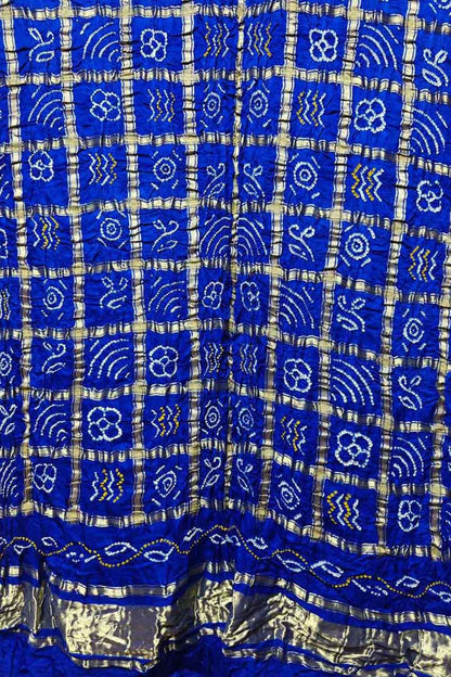 Blue Bandhani Pure Gajji Silk Gharchola Design Dupatta - Luxurion World