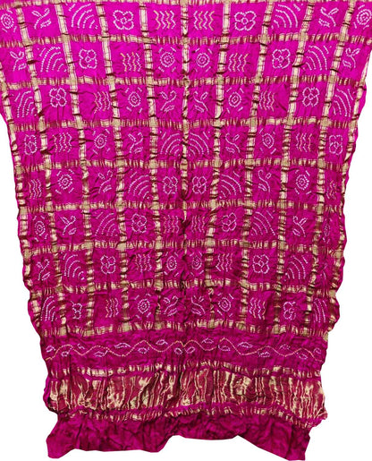 Stunning Pink Bandhani Pure Gajji Silk Gharchola Design Dupatta - Luxurion World