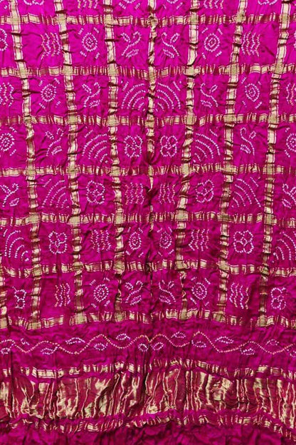 Stunning Pink Bandhani Pure Gajji Silk Gharchola Design Dupatta - Luxurion World