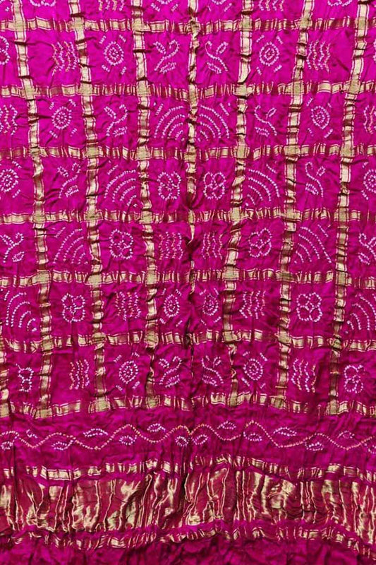 Stunning Pink Bandhani Pure Gajji Silk Gharchola Design Dupatta - Luxurion World