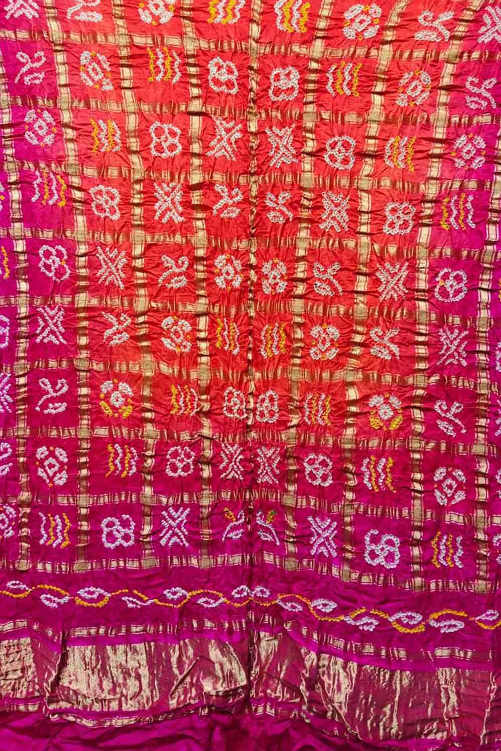 Multicolor Bandhani Pure Gajji Silk Gharchola Design Dupatta - Luxurion World- Crafted Heirlooms