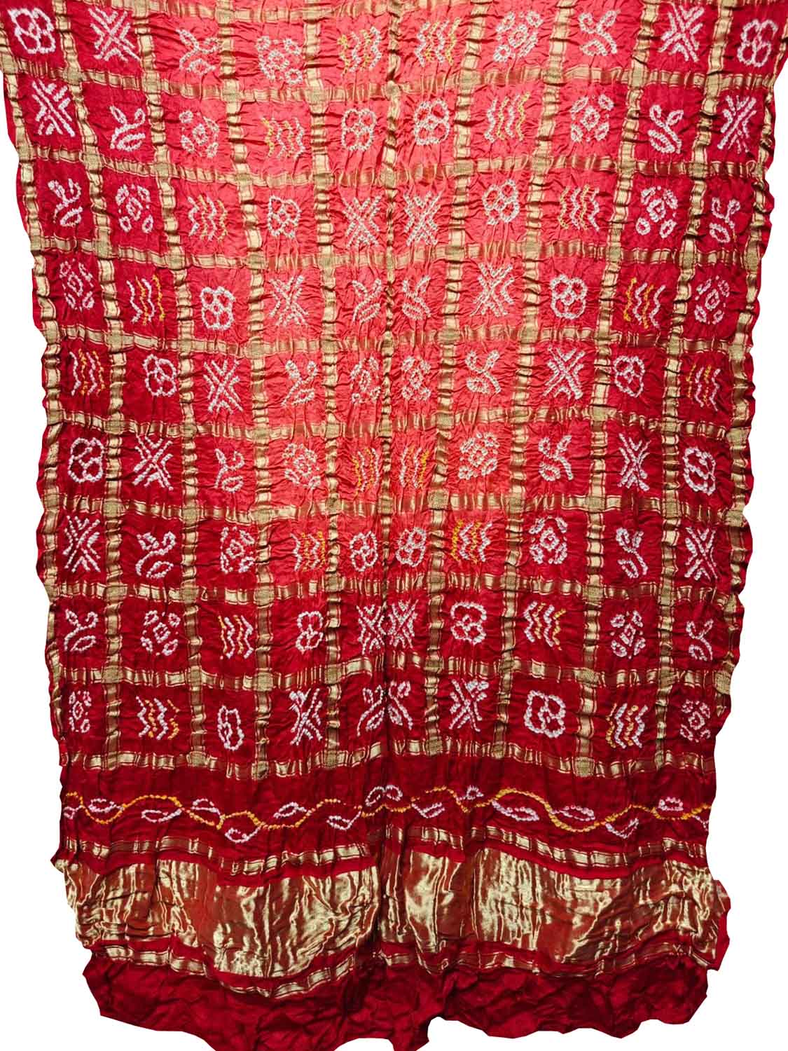 Red Bandhani Pure Gajji Silk Gharchola Design Dupatta - Luxurion World- Crafted Heirlooms