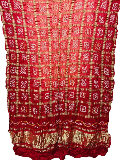 Red Bandhani Pure Gajji Silk Gharchola Design Dupatta - Luxurion World
