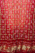 Red Bandhani Pure Gajji Silk Gharchola Design Dupatta - Luxurion World- Crafted Heirlooms