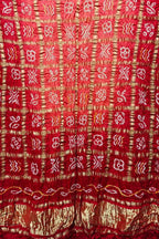 Red Bandhani Pure Gajji Silk Gharchola Design Dupatta - Luxurion World- Crafted Heirlooms