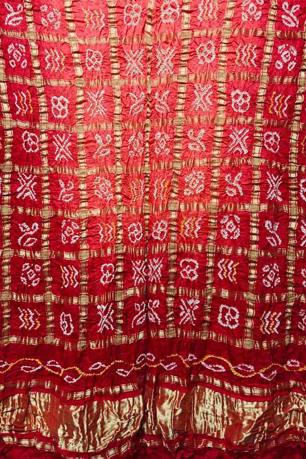 Red Bandhani Pure Gajji Silk Gharchola Design Dupatta - Luxurion World- Crafted Heirlooms