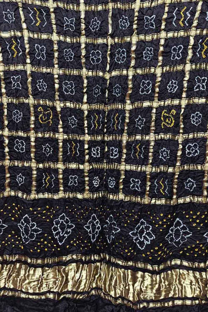 Exquisite Black Bandhani Pure Gajji Silk Gharchola Design Dupatta - Luxurion World