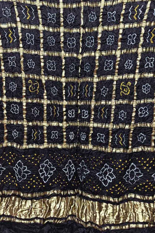 Exquisite Black Bandhani Pure Gajji Silk Gharchola Design Dupatta - Luxurion World