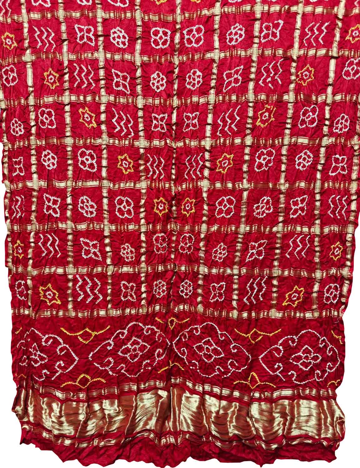 Red Bandhani Pure Gajji Silk Gharchola Design Dupatta - Luxurion World- Crafted Heirlooms