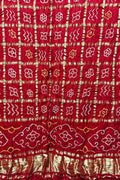 Red Bandhani Pure Gajji Silk Gharchola Design Dupatta - Luxurion World- Crafted Heirlooms
