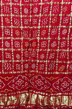 Red Bandhani Pure Gajji Silk Gharchola Design Dupatta - Luxurion World- Crafted Heirlooms