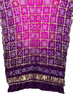 Stunning Pink & Purple Bandhani Pure Gajji Silk Gharchola Design Dupatta - Luxurion World- Crafted Heirlooms