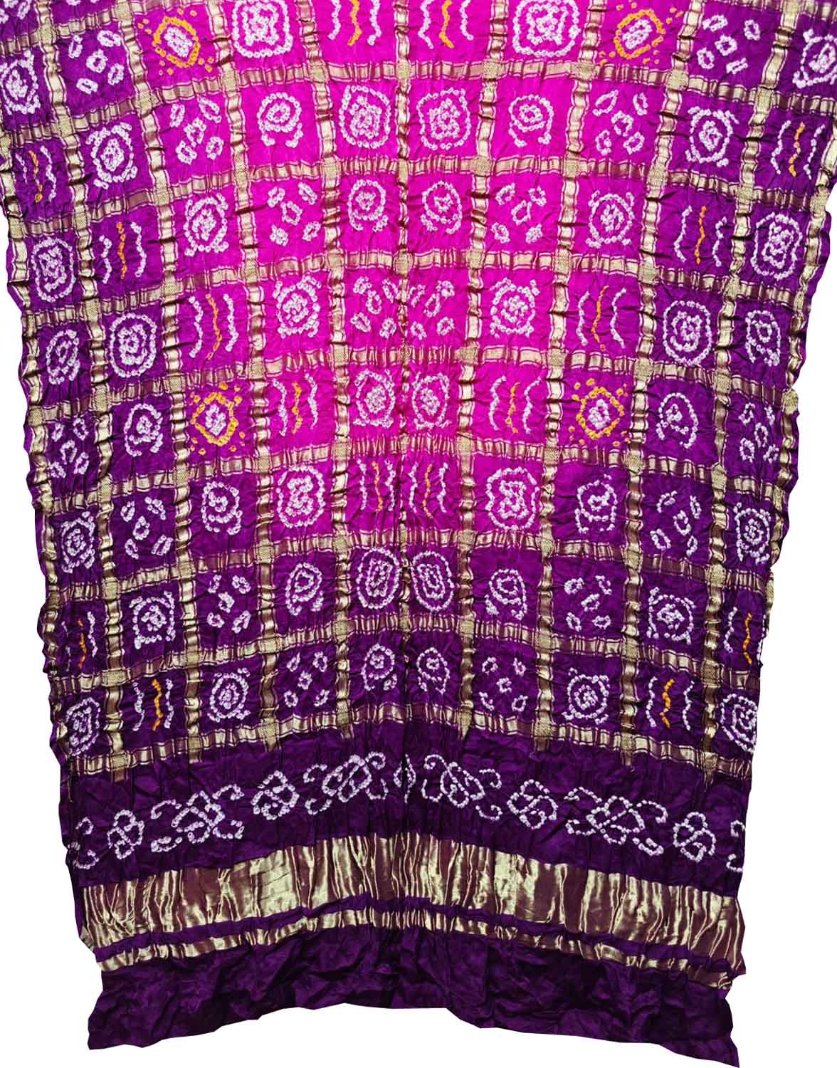Stunning Pink & Purple Bandhani Pure Gajji Silk Gharchola Design Dupatta - Luxurion World- Crafted Heirlooms
