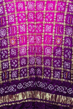 Stunning Pink & Purple Bandhani Pure Gajji Silk Gharchola Design Dupatta - Luxurion World- Crafted Heirlooms