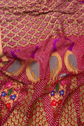 Stunning Pink Pure Georgette Bandhani Banarasi Meenakari Dupatta - Luxurion World- Crafted Heirlooms