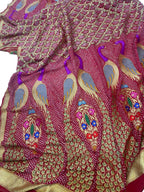 Stunning Pink Pure Georgette Bandhani Banarasi Meenakari Dupatta - Luxurion World- Crafted Heirlooms