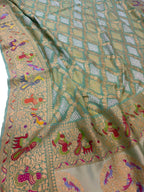 Blue Green Pure Georgette Bandhani Banarasi Meenakari Dupatta - Luxurion World- Crafted Heirlooms