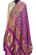 Exquisite Purple Pure Georgette Bandhani Banarasi Meenakari Dupatta - Luxurion World- Crafted Heirlooms