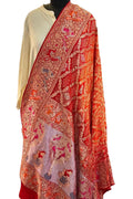 Orange & Red Pure Georgette Bandhani Banarasi Meenakari Dupatta - Luxurion World- Crafted Heirlooms