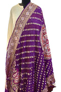 Exquisite Purple Pure Georgette Bandhani Banarasi Meenakari Dupatta - Luxurion World- Crafted Heirlooms