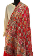 Red Pure Georgette Bandhani Banarasi Meenakari Dupatta - Luxurion World- Crafted Heirlooms