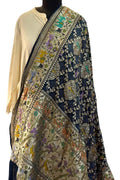Blue Pure Georgette Bandhani Banarasi Meenakari Dupatta - Luxurion World- Crafted Heirlooms